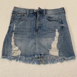 Frayed denim mini skirt